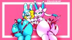  animal_crossing anthro anthro_on_anthro big_breasts blazedscarf blonde_hair breast_squish breasts breasts_frottage butt eeveelution female female/female generation_6_pokemon genitals hair hi_res huge_breasts lagomorph leporid looking_at_viewer looking_back looking_back_at_viewer mammal nintendo pokemon pokemon_(species) pussy rabbit spread_butt spreading squish sylveon video_games 