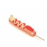 cat chai_(drawingchisanne) commentary_request food food-themed_creature food_focus hot_dog ketchup mustard no_humans on_food original sitting_on_food undersized_animal 