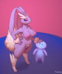  2022 ambiguous_gender anthro big_breasts blush breasts brown_body brown_fur digital_media_(artwork) duo erection female fur generation_4_pokemon hi_res lagomorph leporid long_ears looking_at_another lopunny mammal nintendo nipples nude pokemon pokemon_(species) rabbit red_eyes thick_thighs tussamag video_games wide_hips 