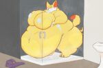  2018 anthro belly belly_overhang belly_squish big_belly big_breasts big_butt blush breast_squish breasts butt catarsi cheek_tuft claws facial_tuft featureless_breasts female fennekin fluffy fluffy_tail full-length_portrait fur generation_6_pokemon glass hand_on_breast huge_breasts huge_butt hyper hyper_belly inner_ear_fluff looking_at_self love_handles morbidly_obese navel nintendo nude obese orange_body orange_fur overweight pokemon pokemon_(species) portrait shower smile soap solo squish standing suds thick_thighs tuft video_games water wet white_body white_fur wide_hips yellow_body yellow_fur 