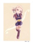  1girl blonde_hair blue_eyes bodysuit braid breasts closed_mouth dated final_fantasy final_fantasy_xii full_body highres jamauchi long_hair looking_at_viewer penelo smile solo twin_braids twintails 