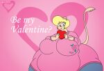  &copy; &lt;3 2012 anthro belly big_belly big_breasts blonde_hair blue_eyes blush bottomwear breasts clothing digital_media_(artwork) english_text female gerbil hair holidays huge_breasts mammal murid obese obese_anthro obese_female overweight overweight_anthro overweight_female pants rodent sandy_(satsumalord) satsumalord shirt solo symbol text thick_thighs topwear valentine&#039;s_day wide_hips 