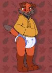  anthro artist_name blue_diaper brown_ears canid canine canis cheek_tuft closed_smile clothed clothing diaper domestic_dog facial_tuft floppy_ears full-length_portrait fur glistening glistening_eyes grey_body grey_fur hand_in_pocket head_tuft hi_res hoodie infantilism jaqrabbit_(artist) male mammal mouth_closed orange_body orange_fur pattern_background pockets portrait pupils red_eyes red_pupils simple_background solo standing topwear tuft wearing_diaper white_diaper yellow_clothing yellow_hoodie yellow_sclera yellow_topwear 