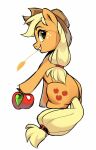  2018 apple applejack_(mlp) blonde_hair clothing cowboy_hat cutie_mark digital_media_(artwork) earth_pony equid equine eyebrows female feral freckles friendship_is_magic green_eyes hair hasbro hat headgear headwear hi_res horse makaronder mammal my_little_pony orange_body pony simple_background sitting smile solo straw_in_mouth white_background yellow_tail 