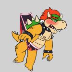  1:1 anthro blush bodily_fluids bowser breasts briefs bullying clothing embarrassed flame_pattern hanging_wedgie koopa male mario_bros nintendo nipples nude scalie shell simple_background solo tears underwear video_games violet3d wedgie 