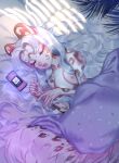  absurd_res alshir0 anthro bedroom curled_hair felid female hair headphones hi_res invalid_tag mammal pantherine phone sleeping snow solo 