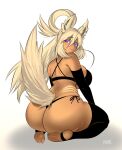  animal_humanoid big_breasts big_butt blonde_hair bra breasts butt clothing female hair hi_res humanoid legwear looking_back luvon panties side-tie_panties solo thick_thighs thigh_highs thong underwear 