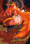  1girl animal_feet ass back_cutout bangs bare_arms bell_orgel blunt_bangs clothing_cutout commentary_request from_behind full_body harpy highres large_wings long_hair looking_at_viewer looking_back monster_girl monster_girl_encyclopedia orange_eyes orange_hair parted_lips phoenix_(monster_girl_encyclopedia) smile solo tail winged_arms wings 