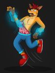  absurd_res activision anthro bandicoot bottomwear boxers_(clothing) clothed clothing cock_and_ball_torture crash_bandicoot crash_bandicoot_(series) fingerless_gloves footwear frontal_wedgie genital_torture gloves handwear hi_res magic magic_hands male mammal marsupial pain pants shoes solo surprised_expression tacomytaco tongue tongue_out topless underwear video_games wedgie 