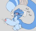  2022 anthro arched_back ball_tuft balls bandage bed big_balls big_penis big_tail blue_body blue_fur blue_hair blushing_profusely bodily_fluids breath breath_cloud canid canine canis domestic_cat domestic_dog excessive_genital_fluids excessive_precum exhaling eyes_closed feet_on_balls felid feline felis foreskin fur furniture genital_fluids genitals grey_background hair hi_res holding_penis huge_balls huge_penis humanoid_genitalia humanoid_penis hybrid hyper hyper_balls hyper_genitalia hyper_penis long_hair long_tail looking_pleasured male mammal masturbation navel on_bed open_mouth panting penis penis_grab pillow potayo potayo_(potayonsfw) precum simple_background sleep_masturbation sleeping solo tremble_spikes tuft wet_dream wrapped_tail wraps 