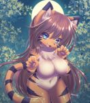  2022 anthro big_breasts breasts chest_tuft claws digital_media_(artwork) fangs featureless_breasts featureless_crotch felid female female_anthro finger_claws fluffy fur hair hi_res kemono long_hair looking_at_viewer mammal moon multicolored_body multicolored_fur navel night nude open_mouth outside pantherine pawpads plant racal_ra solo tail teeth tiger tongue tree tuft 