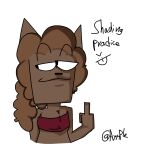  afro anthro ayyyple brown_body brown_fur canid canine clothing female fox fur gesture hi_res mammal marta(ayyyple) middle_finger red_clothing shaded smug solo 