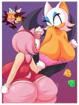  amy_rose anthro behniis big_breasts big_butt breasts butt chiropteran cleavage clothed clothing female hi_res huge_butt mammal membrane_(anatomy) membranous_wings no_underwear rouge_the_bat sega sonic_the_hedgehog_(series) wings 