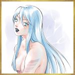  1girl absurdres blue_eyes blue_hair breasts chanchan030 devil_summoner hair_over_breasts highres lipstick long_hair looking_at_viewer makeup nemissa pale_skin solo soul_hackers topless 
