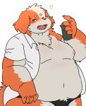  2022 anthro belly big_belly blush can canid canine clothed clothing container dragon_night800 drunk hi_res kemono male mammal moobs nipples open_clothing open_shirt open_topwear overweight overweight_male shirt solo substance_intoxication topwear underwear 