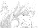  anthro appmon_(species) arm_support bandai_namco canid chest_tuft convenient_censorship digimon digimon_(species) duo eyes_closed female fur hair hand_on_arm holding_partner htg human human_on_anthro interspecies larger_anthro looking_back_at_partner male male/male male_anthro mammal monochrome nude shower showering_together shutmon sitting sitting_on_ground size_difference sketch smaller_human suds tuft water wet 