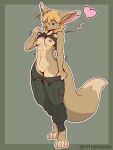  &lt;3 2022 4_toes 5_fingers abs absurd_res anthro barefoot black_nose blep blonde_hair breasts brown_body brown_fur canid canine ear_piercing feet female fennec fingers fox fur genitals hair hi_res inner_ear_fluff mammal navel nipple_piercing nipples one_eye_closed piercing presenting presenting_breasts pussy solo sunnie_(the_man) tan_body tan_fur the_man toes tongue tongue_out tuft wink 