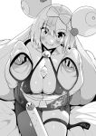  bow-shaped_hair breasts character_hair_ornament cleavage greyscale hair_ornament iono_(pokemon) large_breasts long_hair low-tied_long_hair monochrome pokemon pokemon_(game) pokemon_sv sharp_teeth single_leg_pantyhose teeth tottotonero twintails very_long_hair wiglett x 