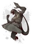  anthro argonian bethesda_softworks claws clothing feet footwear hi_res high_heels humanoid humanoid_feet kredri legs lizard male paws reptile scales scalie smile snake soles solo stomping talons teeth the_elder_scrolls toes tongue trampling video_games villainous 