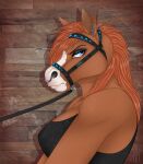  absurd_res anthro bree bridle ccowgirl chestnut equid equine female food fruit ginger harness hi_res horse humanoid mammal nut_(fruit) pinup plant pose solo thehuntingwolf western 