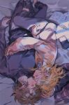  1boy 1girl barefoot bedroom blonde_hair book brown_hair cellphone closed_eyes cuddling earrings face-to-face hand_on_another&#039;s_head hetero indoors jewelry link long_sleeves on_bed open_book pajamas phone pillow princess_zelda rain_rkgk sleeping smartphone the_legend_of_zelda 