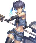  1girl blue_hair brown_eyes chest_jewel fiery_hair glowing_lines hakusai_(hksicabb) hammer highres holding holding_hammer leggings sena_(xenoblade) shoulder_strap simple_background solo sports_bra white_background xenoblade_chronicles_(series) xenoblade_chronicles_3 
