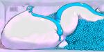  2022 absurd_res anthro aroused balls belly belly_squish big_balls big_belly blue_body blue_egg blush bodily_fluids claws egg egg_inflation emanata excessive_eggs fanning fanning_self firo_(firolina) firolina fumes genitals glistening herm hi_res huge_balls huge_tail hyper hyper_belly immobile in_heat inside intersex leaking leaning leaning_forward motion_lines on_ground open_mouth orange_eyes pheromones scent_dragon solo sound_effects sparkles squish sweat thick_tail tongue tongue_out unusual_bodily_fluids white_body 