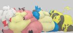  2020 absurd_res anthro belly belly_overhang belly_squish big_belly big_breasts big_butt blue_eyes bodily_fluids breastfeeding breasts breath breathcontrol butt chubby_cheeks claws eyes_closed female fur gabu2929 generation_2_pokemon generation_3_pokemon generation_4_pokemon generation_7_pokemon group hi_res horn huge_butt huge_moobs huge_thighs kneeling legendary_pokemon looking_pleasured love_handles lucario male miltank moobs morbidly_obese nintendo nipples obese open_mouth overweight panting pokemon pokemon_(species) simple_background sitting smile spikes squish suckling sweat teats thick_thighs tongue tongue_out video_games wide_hips zangoose zeraora 