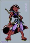  anthro archie_comics canid canine clothed clothing digitigrade female fox japanese_text looking_at_viewer mammal markings melee_weapon ninja ninjara_(tmnt) shoulder_pads solo striped_markings striped_tail stripes sword sword_sheath tail_markings teenage_mutant_ninja_turtles teenage_mutant_ninja_turtles_adventures text theblindalley warrior weapon yin_yang 