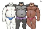  alanottaviano anthro barazoku belly black_bear black_body black_fur brown_bear brown_body brown_fur bulge clothing fur grizzly_bear group hi_res male male/male mammal musclegut muscular muscular_male overweight overweight_male polar_bear trio underwear ursid ursine white_body white_fur 