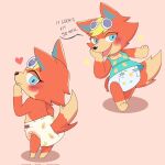  &lt;3 animal_crossing anthro audie_(animal_crossing) blush canid canine canis clothing coopitchu dialogue diaper dress eyewear female hand_on_chin hi_res looking_at_viewer looking_back mammal nintendo open_mouth pose smile solo sunglasses teeth video_games wolf 