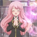  baka_to_test_to_shoukanjuu blush cap female highres himeji_mizuki indoors long_hair pink_hair school_uniform screencap smile solo 