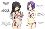  2girls bikini black_hair drink kotegawa_yui long_hair pregnant purple_hair sairenji_haruna short_hair swimsuit toloveru 