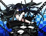  black_hair black_rock_shooter black_rock_shooter_(character) blue_eyes boots chains scar twintails 