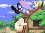  1girl alice_(wonderland) alice_in_wonderland ass bestiality blonde_hair censored creature_inside giant giantess mosaic_censoring pee peeing porika pussy_juice shoes striped striped_legwear stuck thighhighs translation_request trapped trembling unbirthing 