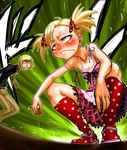  bleach blonde_hair boro dutch_angle foreshortening freckles hirako_shinji sarugaki_hiyori squatting 