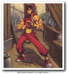  alley brown_hair capcom dark_skin fighting_stance final_fight gai_(final_fight) garbage_cans guy jorge_molina metro_city muscle ninja_outfit trash_can 
