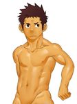  boy forehead itto_(mentaiko) male_focus marking mentaiko muscle muscles naked nude simple_background solo white_background 