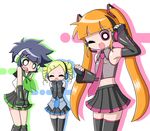  3girls akatsutsumi_momoko akazutsumi_momoko blush cckk cosplay gotokuji_miyako goutokuji_miyako matsubara_kaoru multiple_girls parody powerpuff_girls powerpuff_girls_z smile vocaloid 