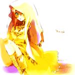  anna_(ff4) blue_eyes choker dress female final_fantasy final_fantasy_iv hair_over_one_eye hood jewelry long_hair lowres necklace nightingale_(artist) red_hair sitting solo white_background 