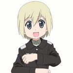  ^_^ animated animated_gif blonde_hair blue_eyes erica_hartmann eyes_closed gif lowres open_mouth short_hair simple_background smile strike_witches uniform 