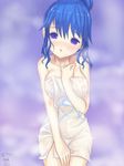  alternate_hairstyle arin bingsang blue_hair breasts medium_breasts pangya purple_eyes solo towel wet 