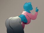  absurd_res anthro bent_over big_breasts big_butt blue_body blue_ears blue_skin bottomwear breasts butt cartoon_network clothed clothed_anthro clothed_female clothing crop_top domestic_cat felid feline felis female female_anthro fully_clothed fully_clothed_anthro fully_clothed_female grey_bottomwear grey_clothing grey_pants hi_res mammal midriff nicole_watterson nonesaint pants pink_clothing pink_sweater pink_topwear portrait shirt solo standing sweater the_amazing_world_of_gumball three-quarter_portrait topwear under_boob upshirt 