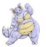  2_toes 3_fingers anthro anthrofied blue_body breasts claws curvy_figure featureless_breasts featureless_crotch feet female fingers flexing_bicep generation_1_pokemon hand_on_hip looking_at_viewer mature_female multicolored_body musclegut muscular muscular_female nidoqueen nintendo nude overweight pixiv_id_915738 pokemon pokemon_(species) semi-anthro simple_background slightly_chubby solo spikes spikes_(anatomy) stocky tan_body thick_tail thick_thighs toes two_tone_body video_games voluptuous white_background wide_hips 
