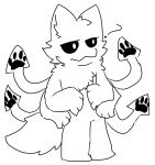  3_fingers 4_arms anthro black_sclera canid canine canis cephalopod changed_(video_game) chest_tuft coleoid decapodiform domestic_dog fingers fur hi_res lazyh male mammal marine mollusk multi_arm multi_limb pawpads question_mark simple_background solo squid_dog_(changed) tentacles tuft white_background white_body white_eyes white_fur 