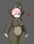  &lt;3 anthro big_breasts big_butt bovid breasts brown_body brown_fur butt caprine chikn_nuggit clothing cofi_(chikn_nuggit) disguise domelynonix female fur hair hair_over_eye half-closed_eyes hi_res looking_at_viewer mammal narrowed_eyes navel one_eye_obstructed pink_hair pink_nose sheep simple_background solo standing suit thick_thighs wide_hips 