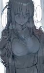  ... 1girl bocchi_the_rock! breasts cleavage gotou_hitori greyscale hews highres large_breasts long_hair monochrome sketch solo spoken_ellipsis 