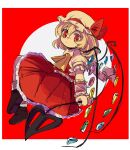  1girl absurdres ascot bambootea black_footwear blonde_hair chinese_commentary closed_mouth commentary_request flandre_scarlet hat hat_ribbon highres medium_hair mob_cap puffy_short_sleeves puffy_sleeves red_eyes red_ribbon red_skirt red_vest ribbon shirt shoes short_sleeves sketch skirt socks solo touhou vest white_headwear white_shirt white_socks wings wrist_cuffs yellow_ascot 