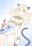  1girl alternate_costume animal_ears aohashi_ame ass_visible_through_thighs blonde_hair blush breasts cat_ears cat_tail cleavage closed_mouth from_below glasses highres lightning long_hair looking_at_viewer perrine_h._clostermann shiny shiny_hair sketch solo strike_witches tail world_witches_series yellow_eyes 