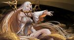  1girl absurdres angelhht animal armor bangs bare_shoulders blonde_hair breasts covered_navel detached_sleeves fire_emblem fire_emblem_heroes forehead_jewel full_body giant_snake gold_trim grey_hair gullveig_(fire_emblem) highres horns large_breasts leotard long_hair long_sleeves multicolored_hair oversized_animal pale_skin scale_armor shiny shiny_hair single_horn skin_tight snake solo thick_thighs thighs two-tone_hair yellow_eyes 